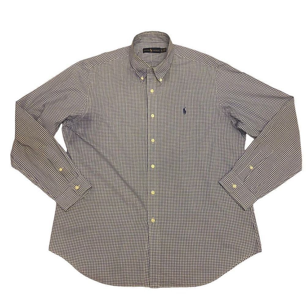Ralph Lauren Blue‎ Plaid Long Sleeve Cotton Shirt Size XL